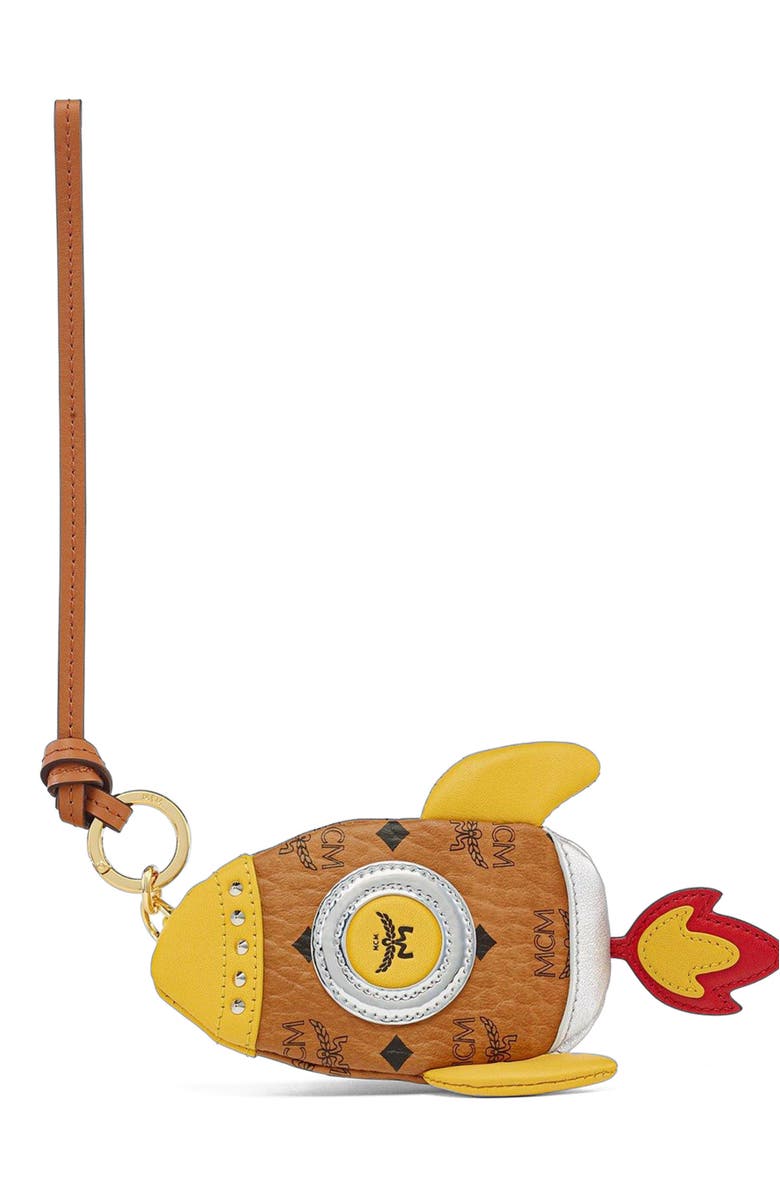 MCM Aren Rocket Pouch Charm in Visetos, Main, color, Brown