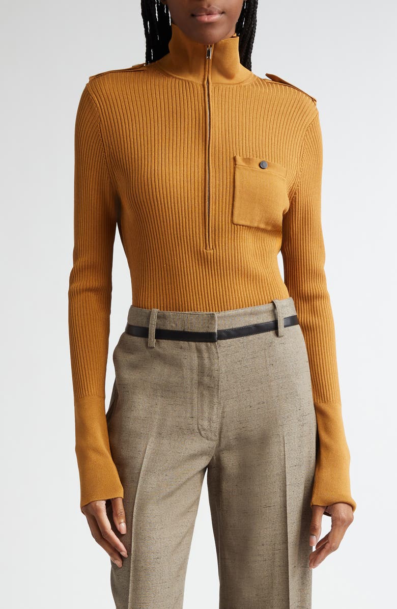 Proenza Schouler Norah Half Zip Rib Top, Main, color, 