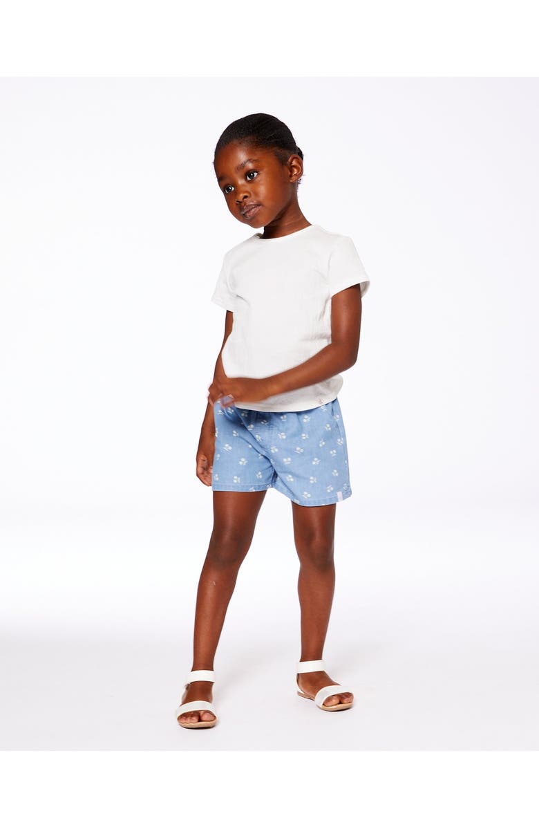 Deux par Deux Little Girl's Printed Chambray Short Blue And White Cherries, Alternate, color, Blue And White Cherries