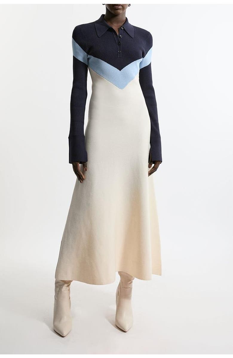 Karen Millen Rib-Knit Polo Top Maxi Dress, Alternate, color, Navy