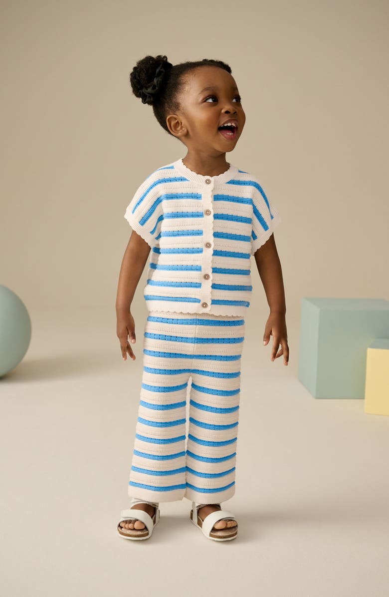 NEXT Kids' Stripe Short Sleeve Cotton Cardigan & Pants Set, Alternate, color, 