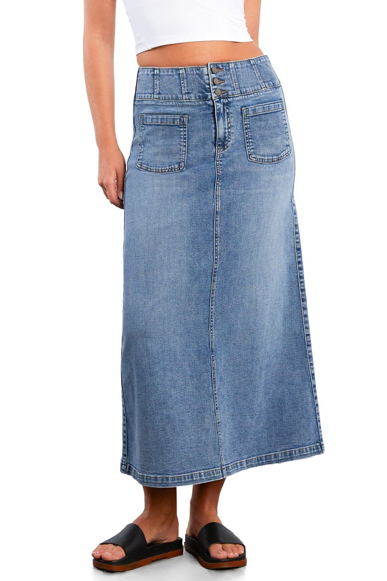 Norah Stretch Denim Maxi Skirt, Main, color, ATLANTIC BLUE