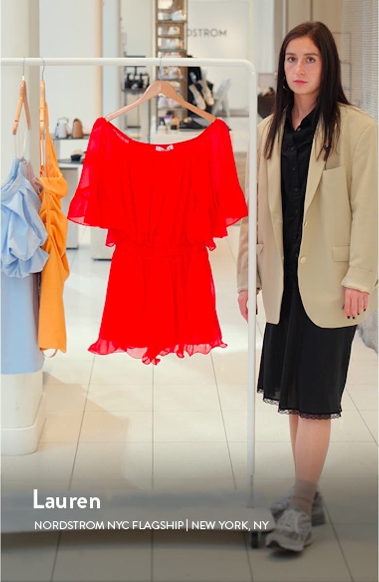 Off the Shoulder Ruffle Sleeve Romper, sales video thumbnail