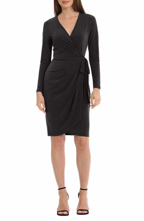 Maggy London Solid Long Sleeve Wrap Dress