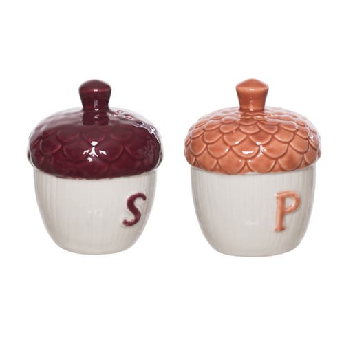 Transpac Multicolor Harvest Moody Acorn Salt And Pepper Shakers Set In Multi