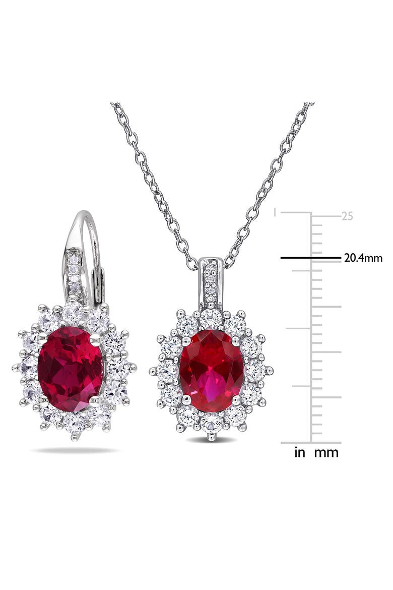 Lab Grown Ruby & Diamond Earrings & Necklace Set, Alternate, color, RED
