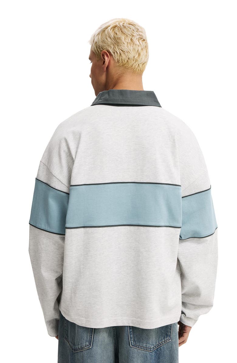 Cotton On Cropped Fit Rugby Polo, Alternate, color, White Marle Blue Panel