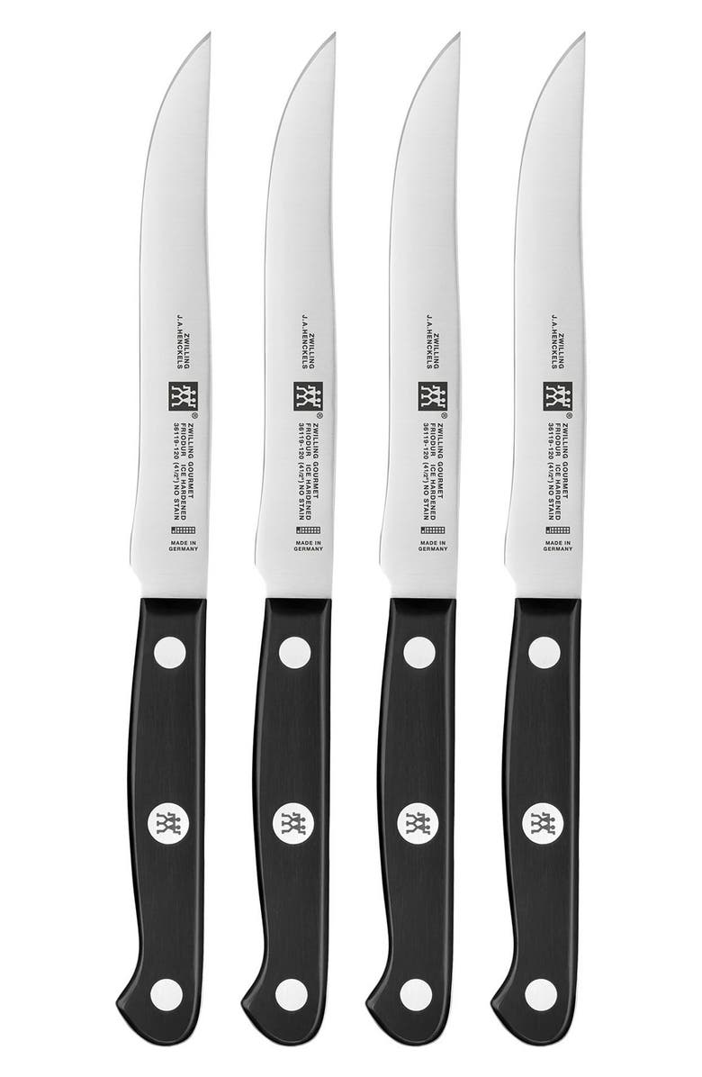 ZWILLING 4-Piece Gourmet Steak Knife Set, Main, color, Silver