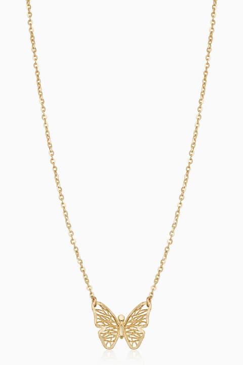 14K Yellow Gold Social Butterfly Pendant Necklace