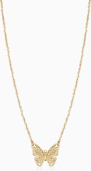 Oradina 14K Yellow Gold Social Butterfly Pendant Necklace