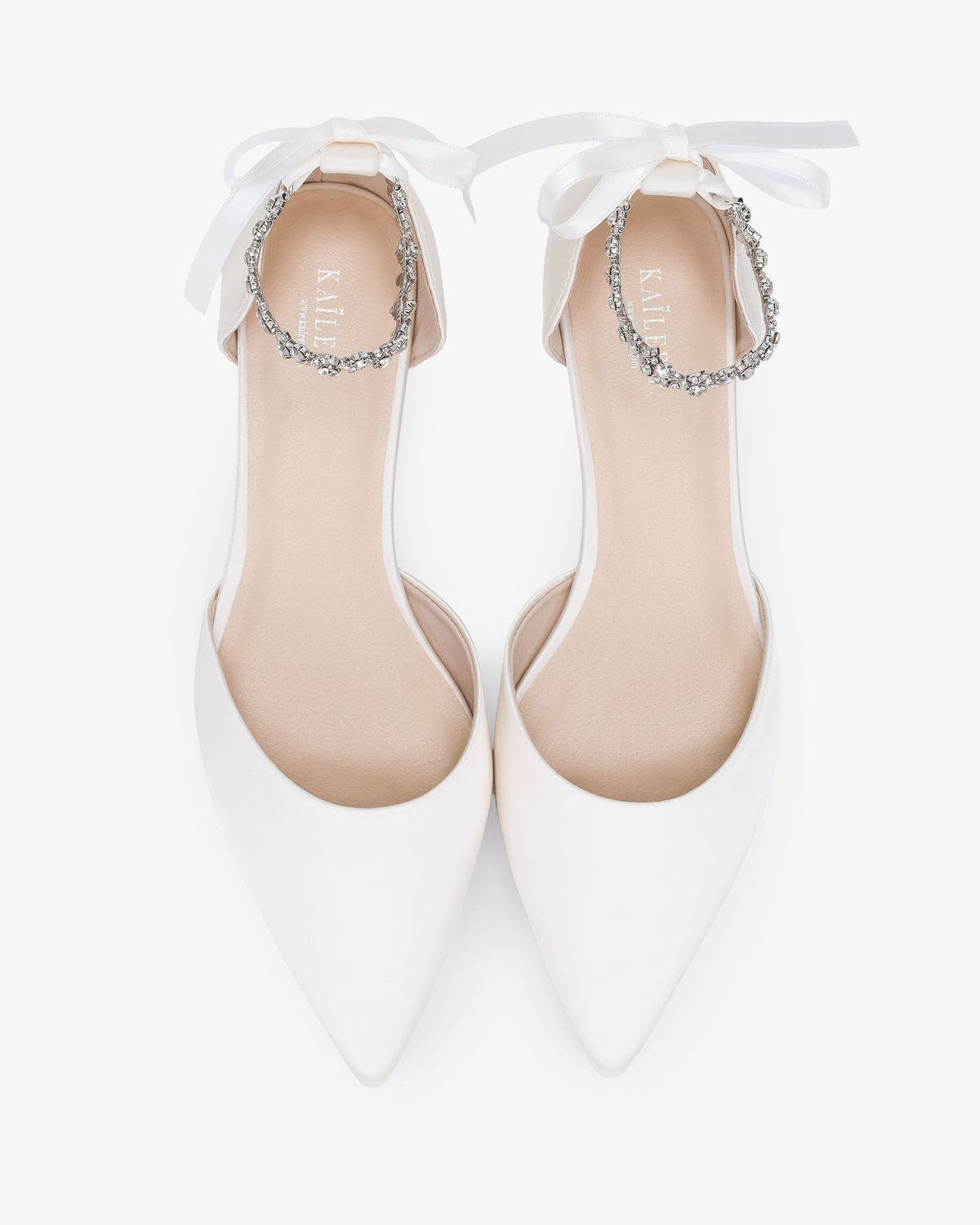 Bella Satin Pointed Toe Flats with Amaryllis Strap, Alternate, color, White