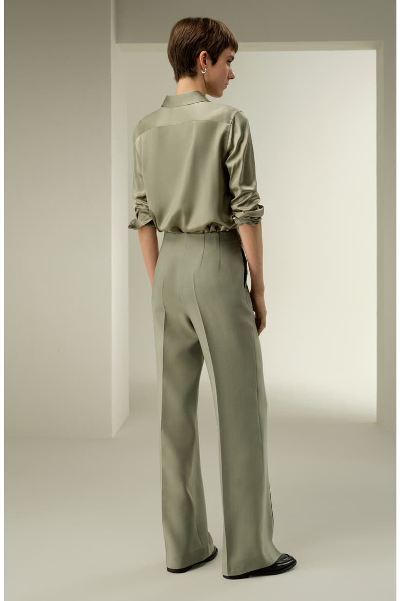 Women's Silk-Wool Twill Flare Pants, Alternate, color, Laurel Oak