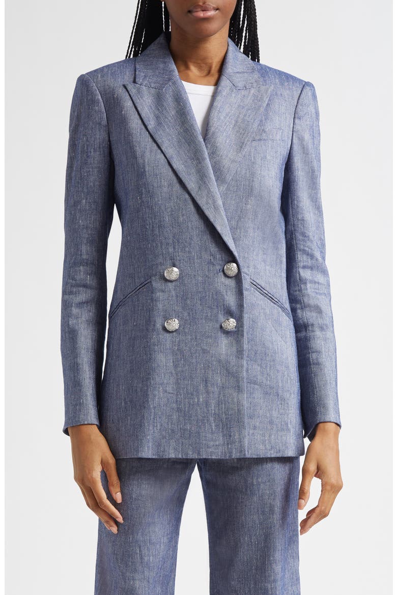 Dale Linen Blend Dickey Jacket, Main, color, BLUE MELANGE