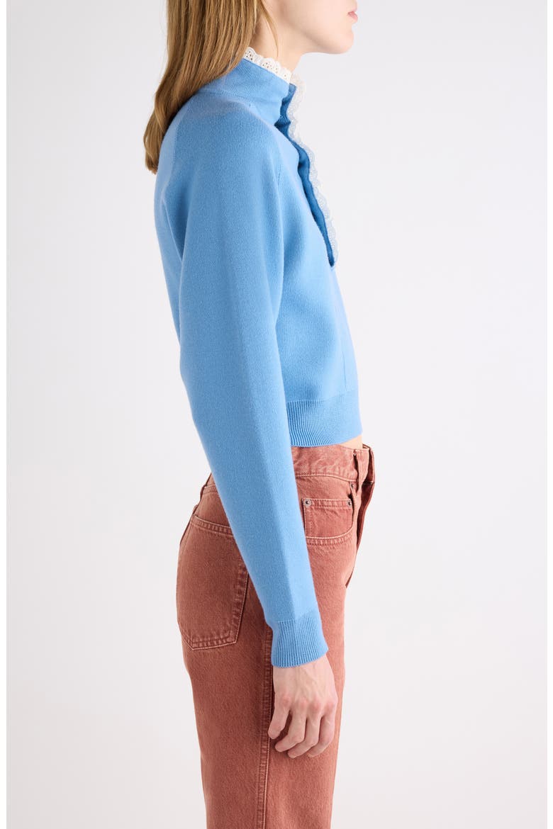 Lace Trim Half Placket Wool Sweater, Alternate, color, DREAM BLUE