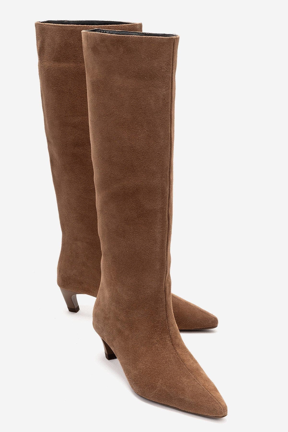 Corvel Leather Kitten Heel Knee High Boot, Alternate, color, Cognac Suede