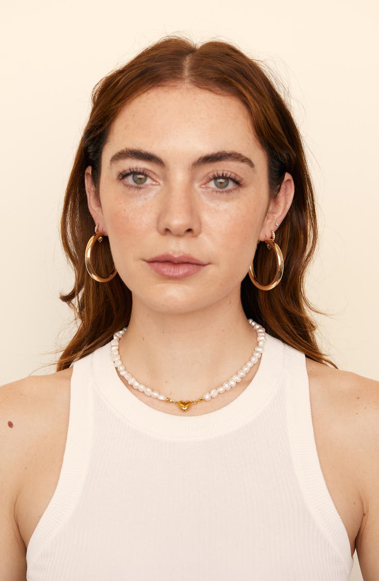 Petit Moments Celeste Freshwater Pearl Heart Clasp Necklace, Alternate, color, 