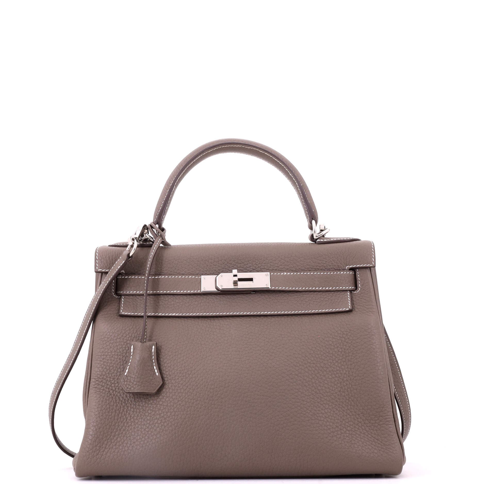 Kelly Handbag Grey Clemence with Palladium Hardware 28, Main, color, Grey