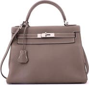 Pre-Owned Hermes Kelly Handbag Grey Clemence with Palladium Hardware 28
