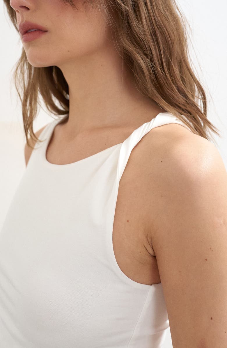Topshop Twist Shoulder Side Ruched Tank, Alternate, color, Ivory