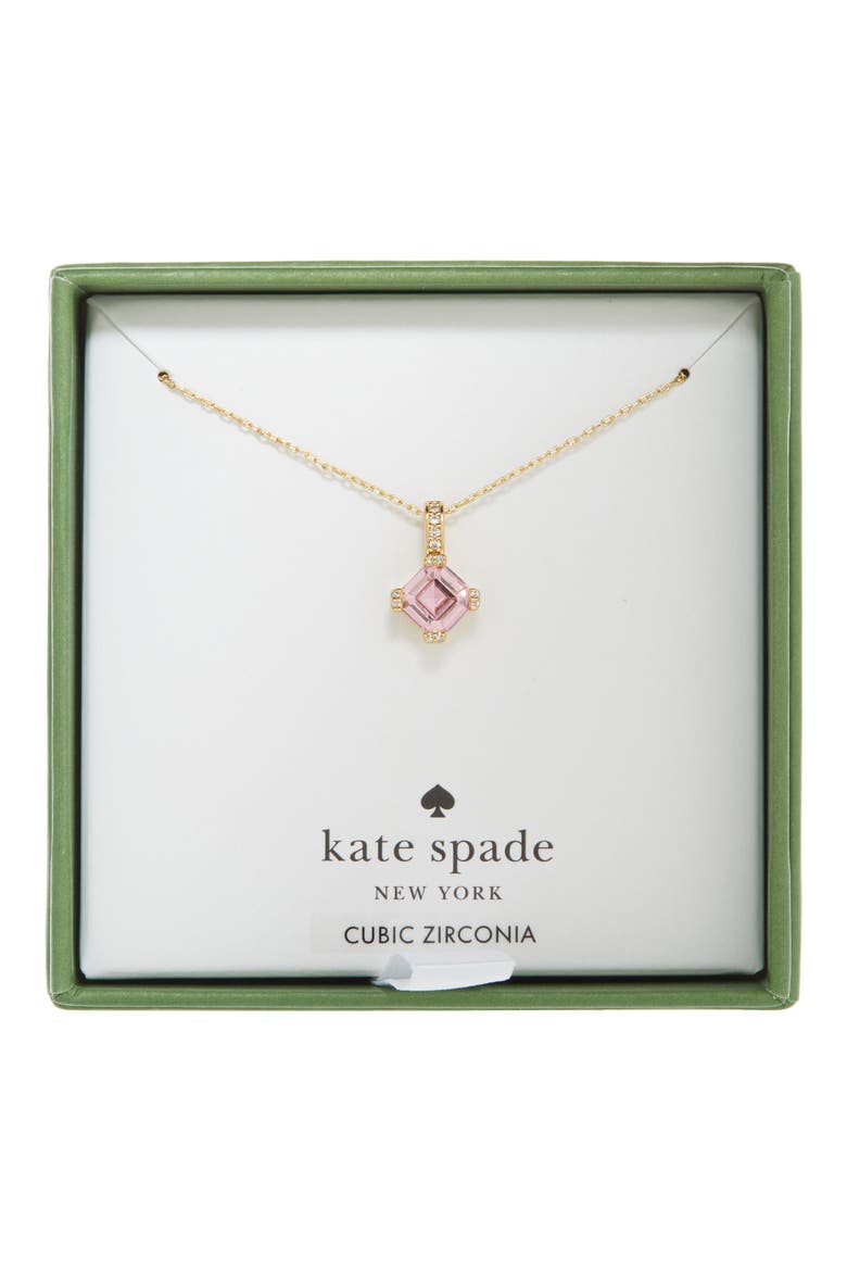 mini crystal & cz pendant necklace, Main, color, PINK/ GOLD