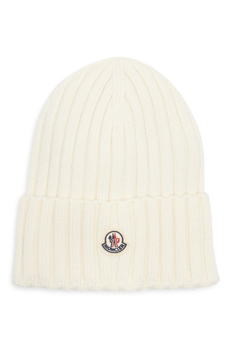 Logo Patch Rib Wool Beanie, Main, color, WHITE