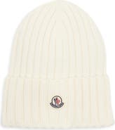 Moncler Logo Patch Rib Wool Beanie