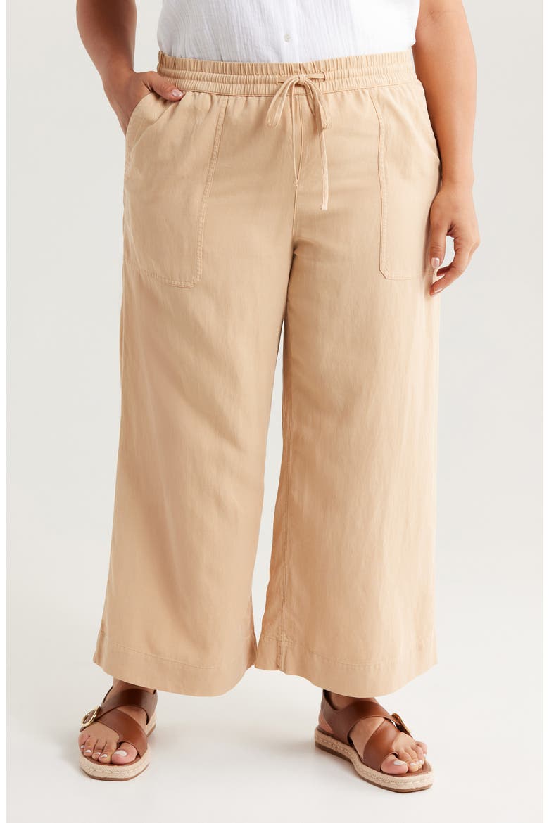 Linen Blend Crop Pants, Main, color, TAN SHORE