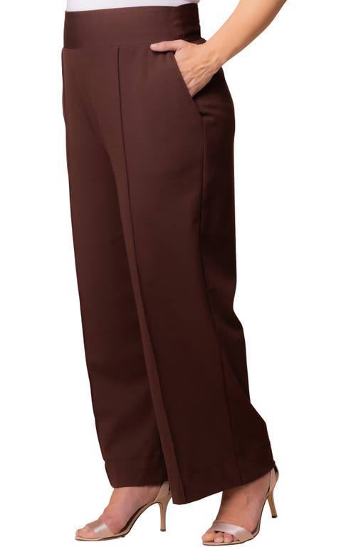 Kiyonna High Waist Wide Leg Ponte Pants In Brown