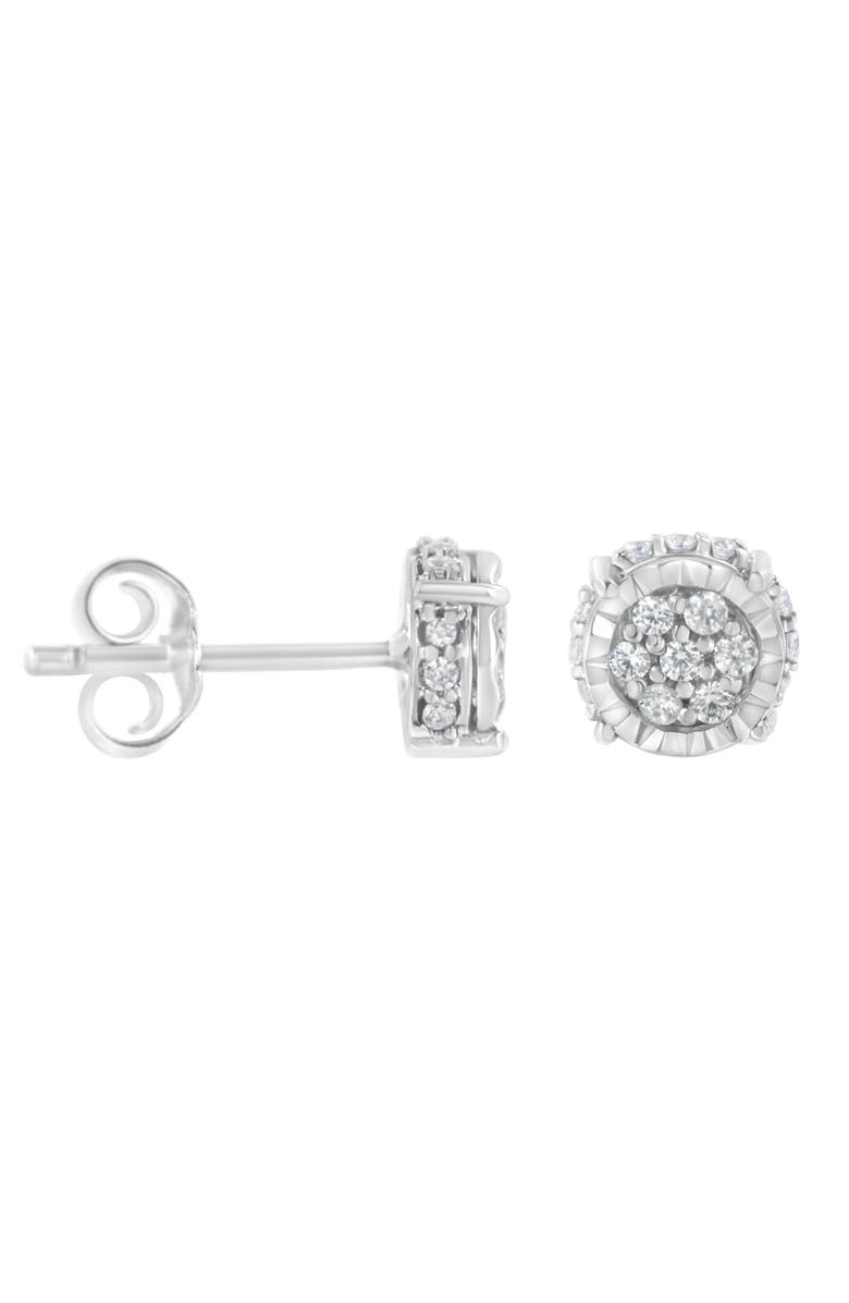 Haus of Brilliance Silver 1/3 Ct RoundDiamond Floral Stud Earring, Alternate, color, White