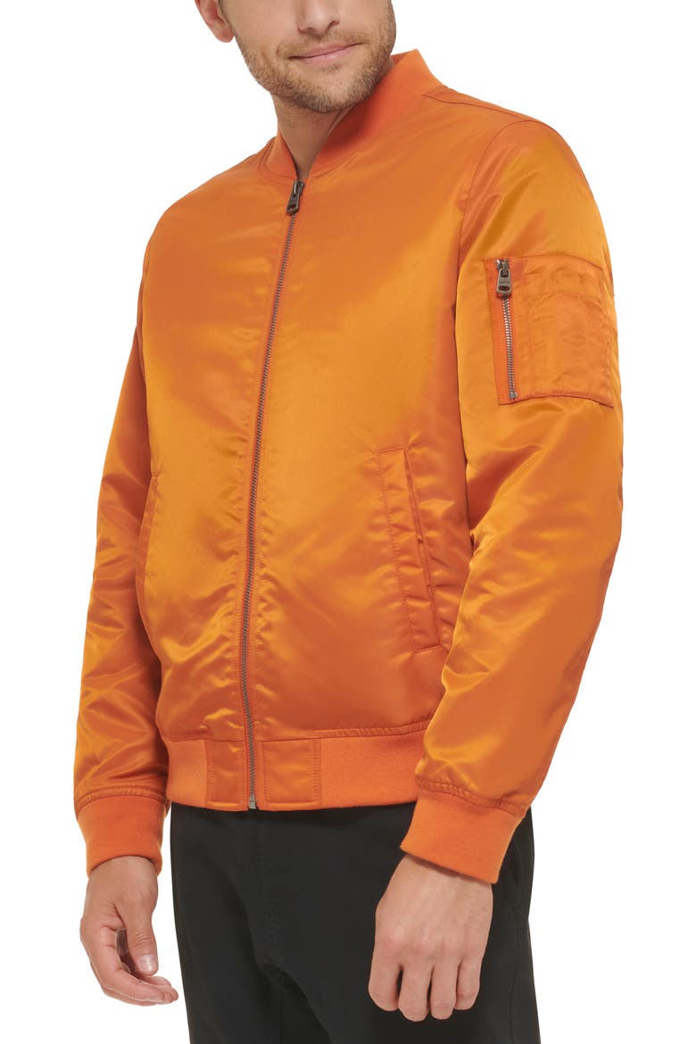 Nylon Satin Bomber Jacket, Alternate, color, ORANGE