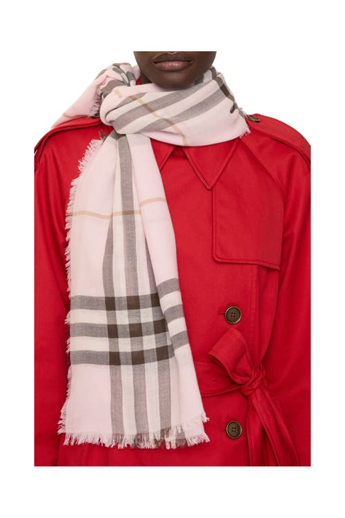 Burberry Wide Check Wool Scarf In Pink
