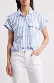 beachlunchlounge Kaiana Stripe Short Sleeve Button-Up Shirt