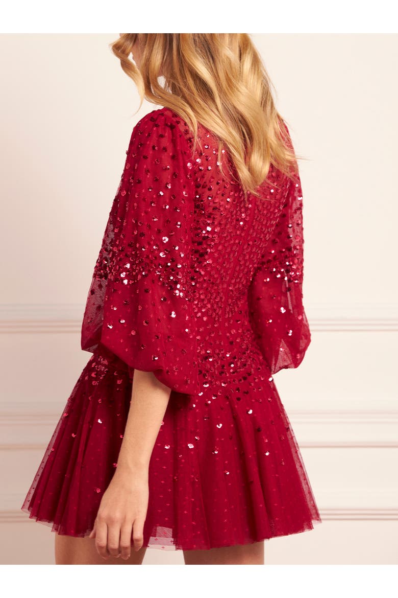 Scallop Sequin Mini Dress, Alternate, color, Red
