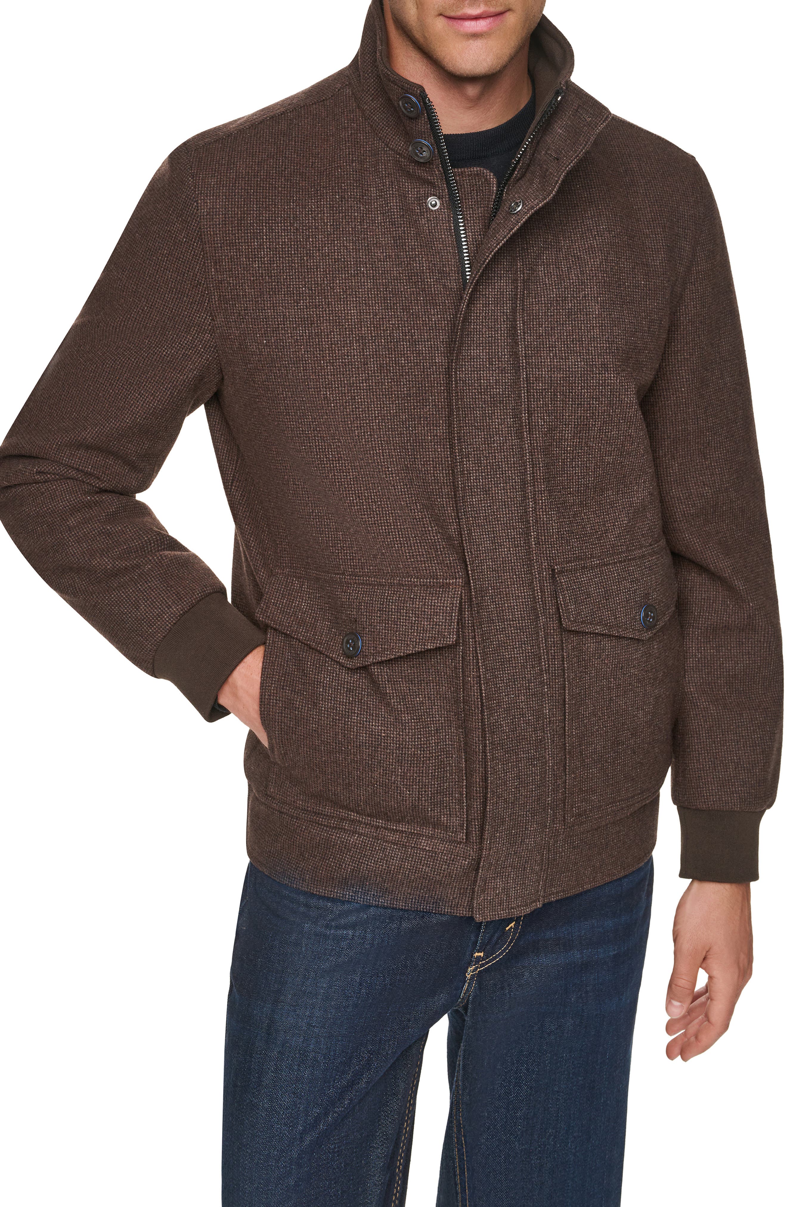 Stand Collar Wool Blend Bomber Jacket