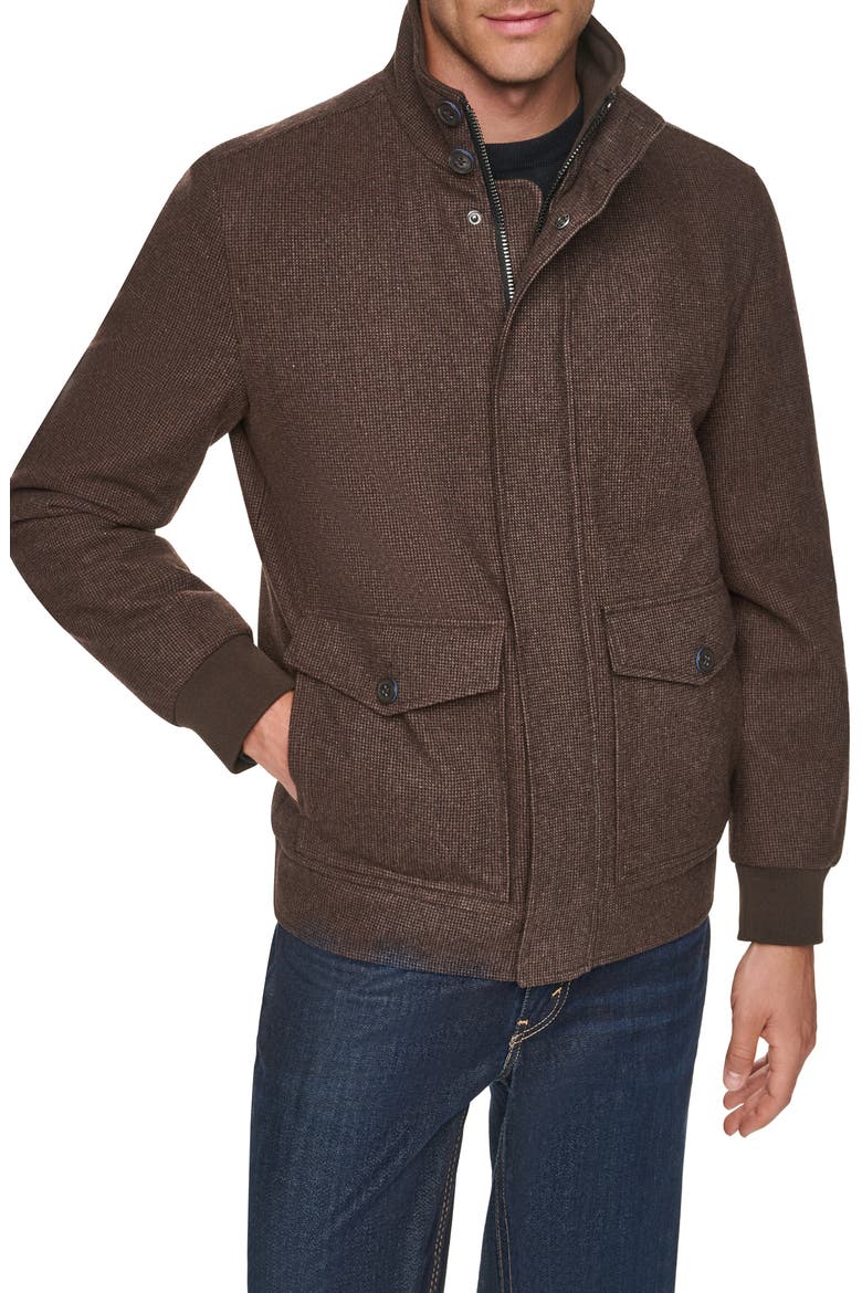 Stand Collar Wool Blend Bomber Jacket, Main, color, BROWN MULTI
