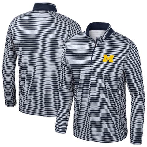 Men's Colosseum Navy Michigan Wolverines Striped Quarter-Zip Top