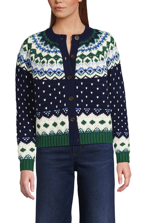 Lands' End Lofty Birdseye Fair Isle Cardigan Sweater In Black