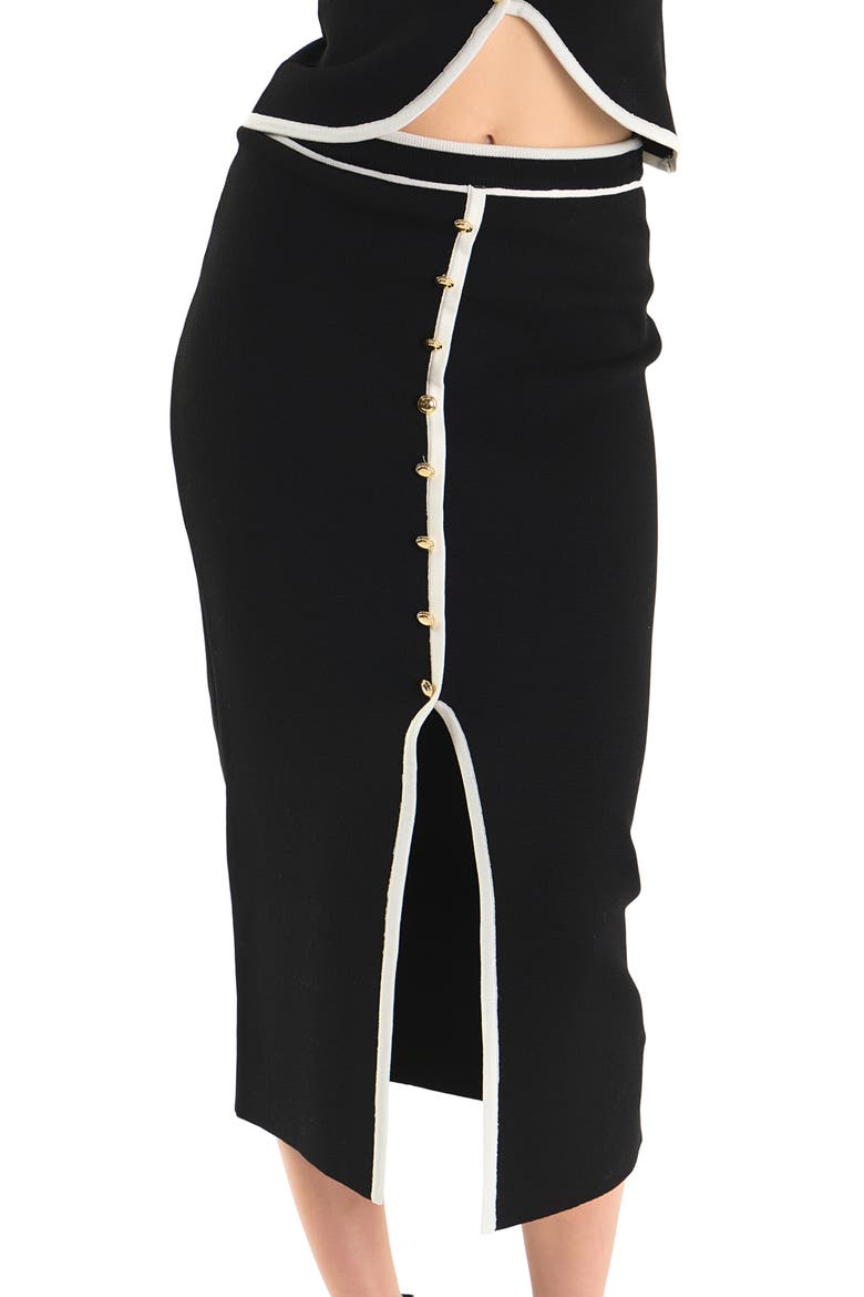 Contrast Front Slit Maxi Sweater Skirt, Alternate, color, BLACK/ IVORY