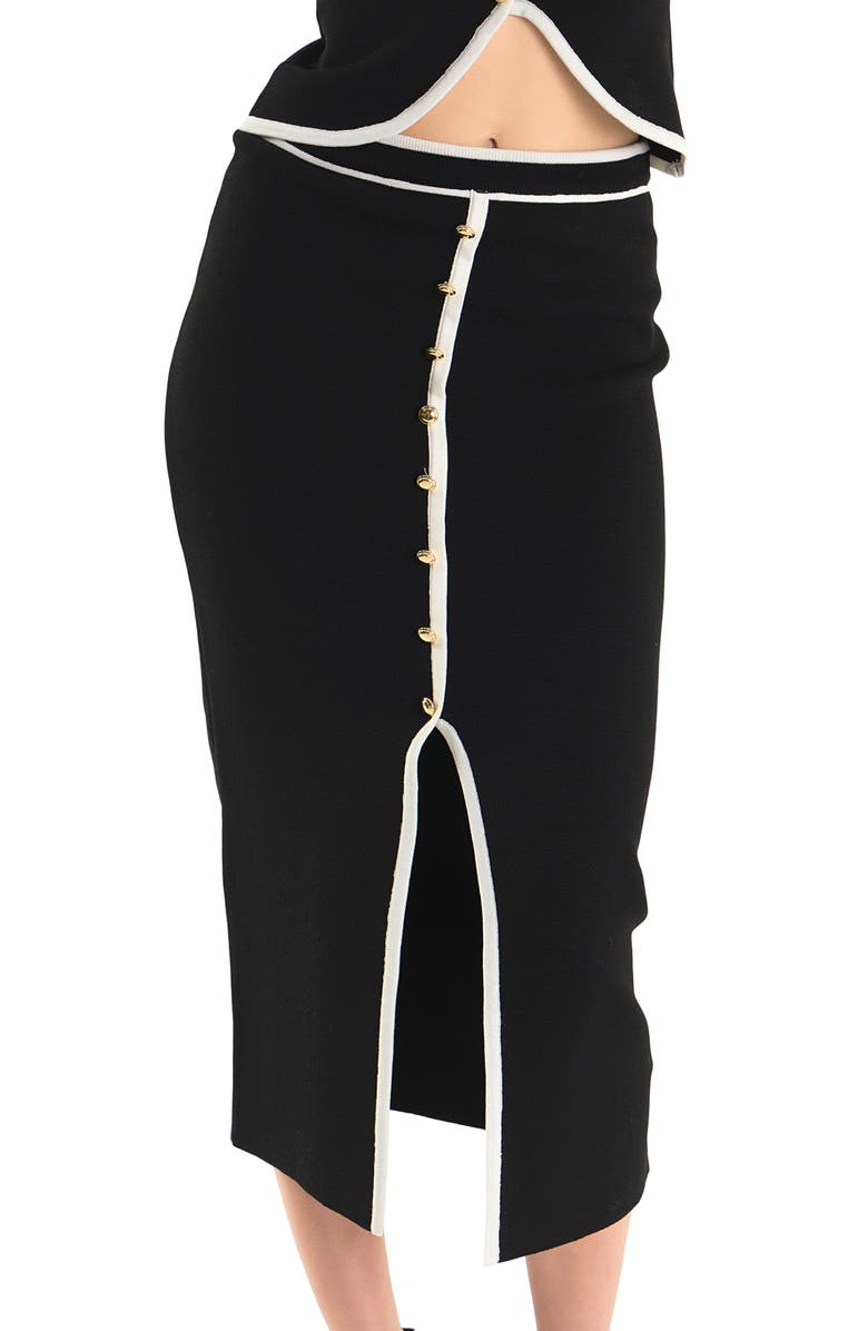 Endless Rose Contrast Front Slit Maxi Sweater Skirt, Alternate, color, Black/ Ivory