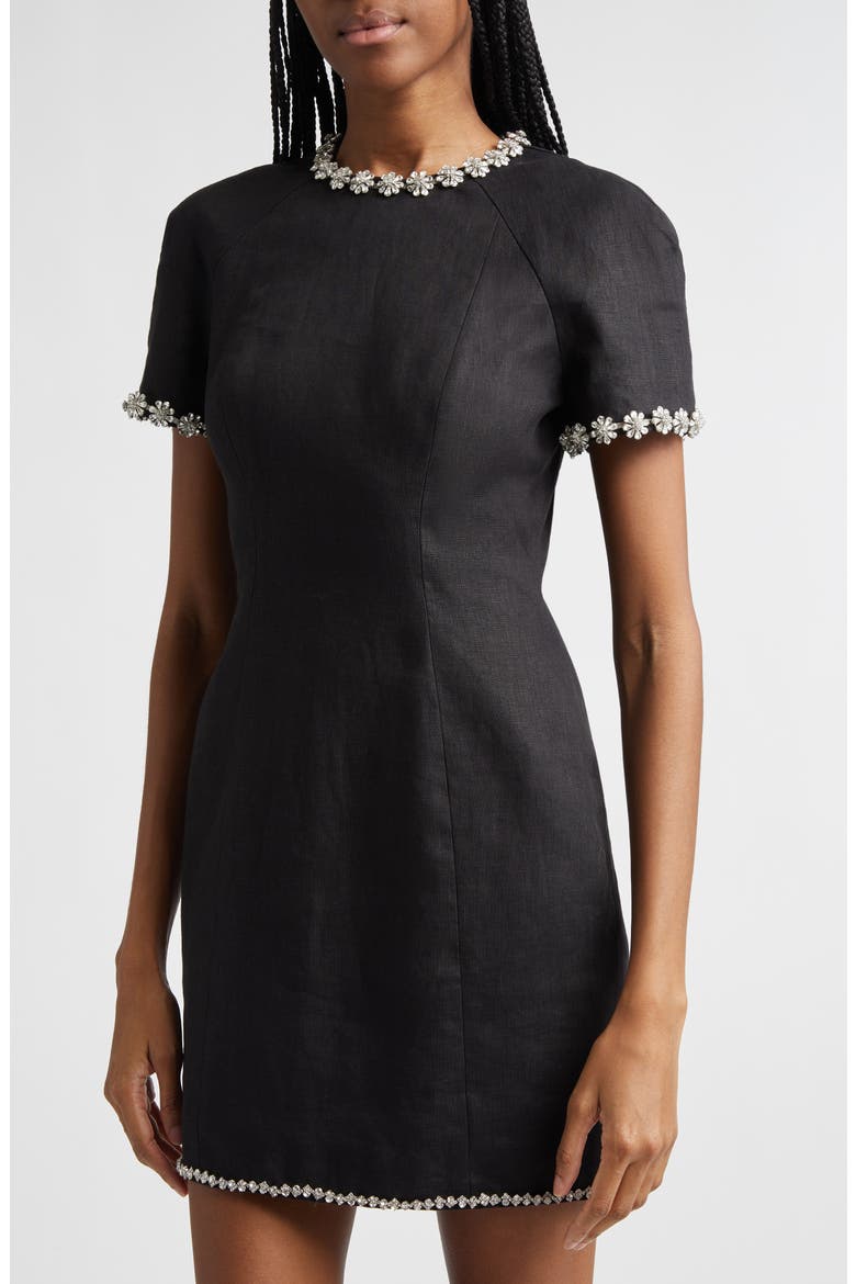 Rebellion Jewel Embellished Linen Minidress, Alternate, color, BLACK
