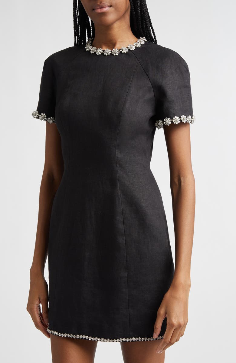 Zimmermann Rebellion Jewel Embellished Linen Minidress, Alternate, color, Black