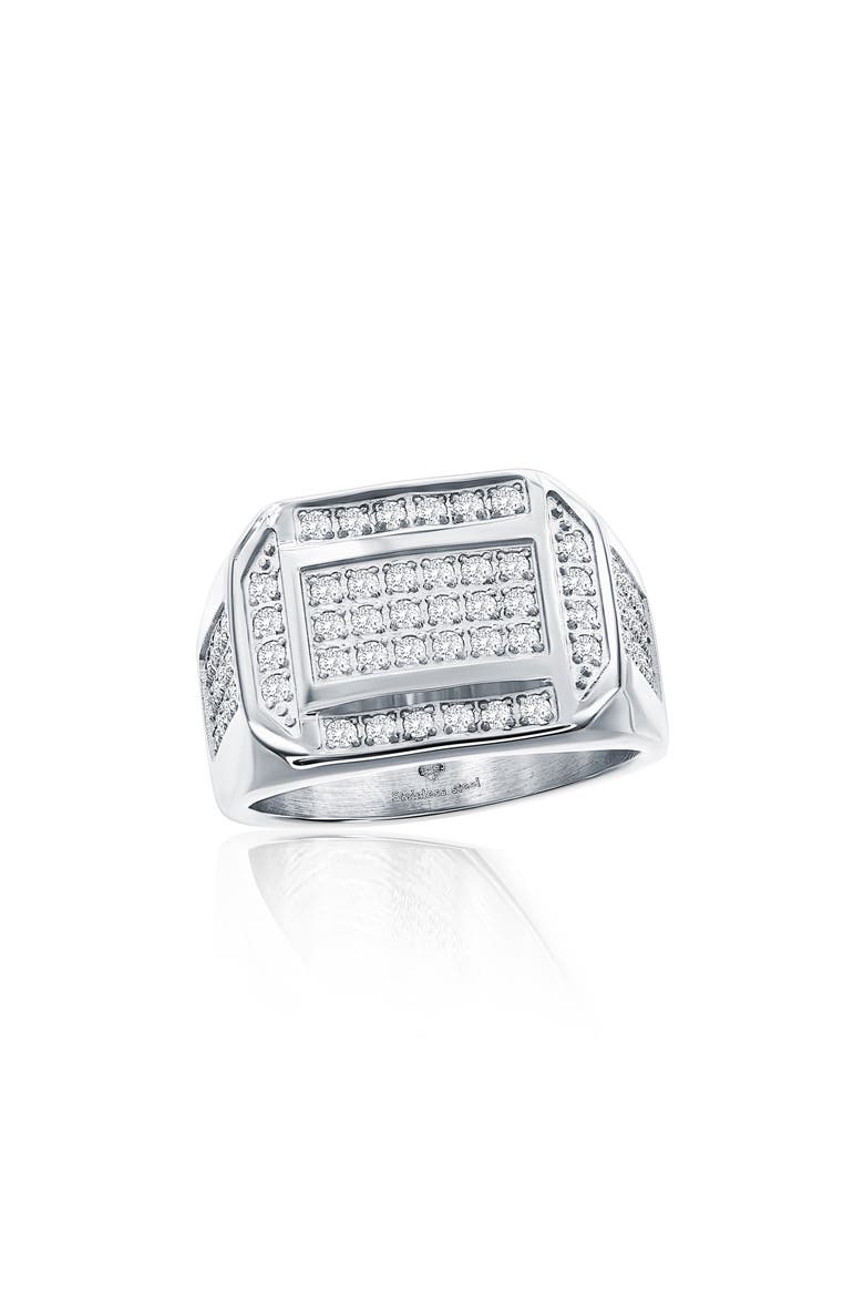 Men's Cubic Zirconia Signet Ring, Main, color, SILVER