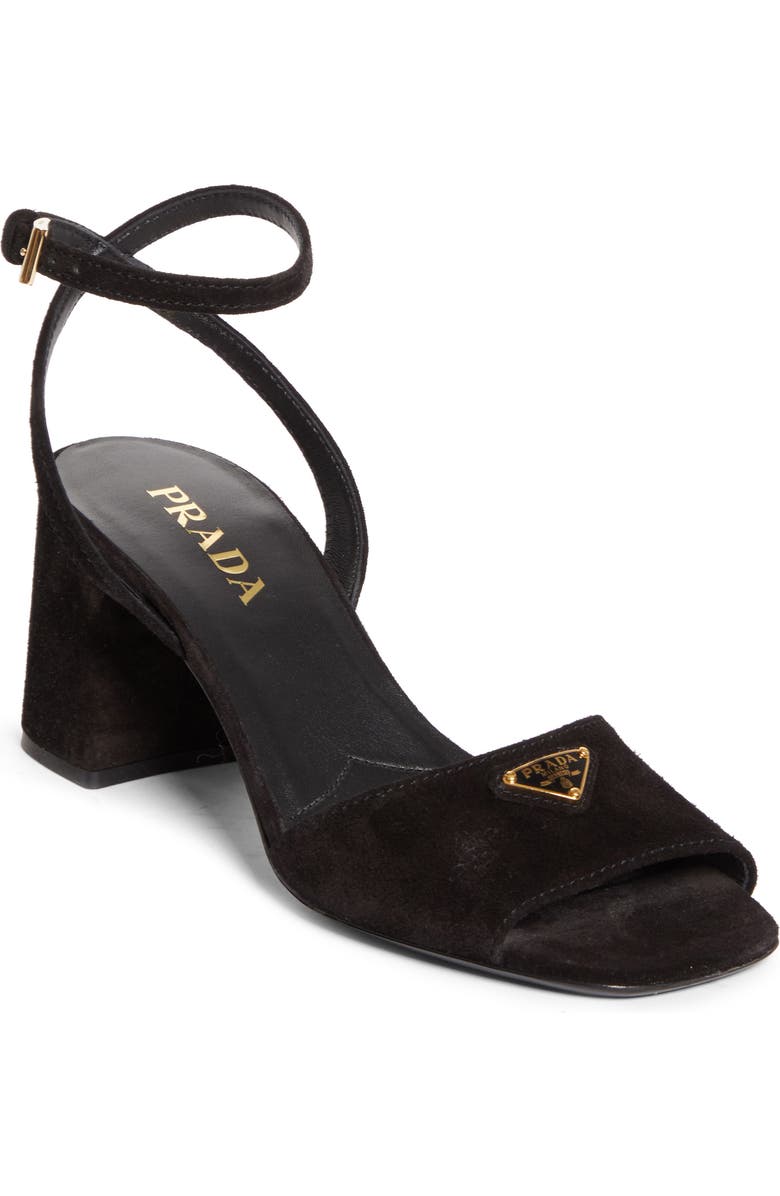 Prada Block Heel Ankle Strap Sandal, Main, color, Black