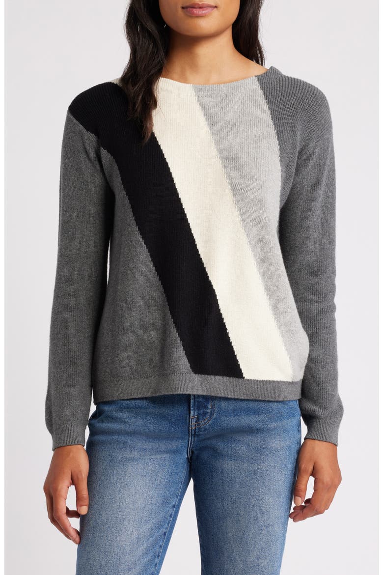 Devon Stripe Cotton & Cashmere Sweater, Main, color, GREY