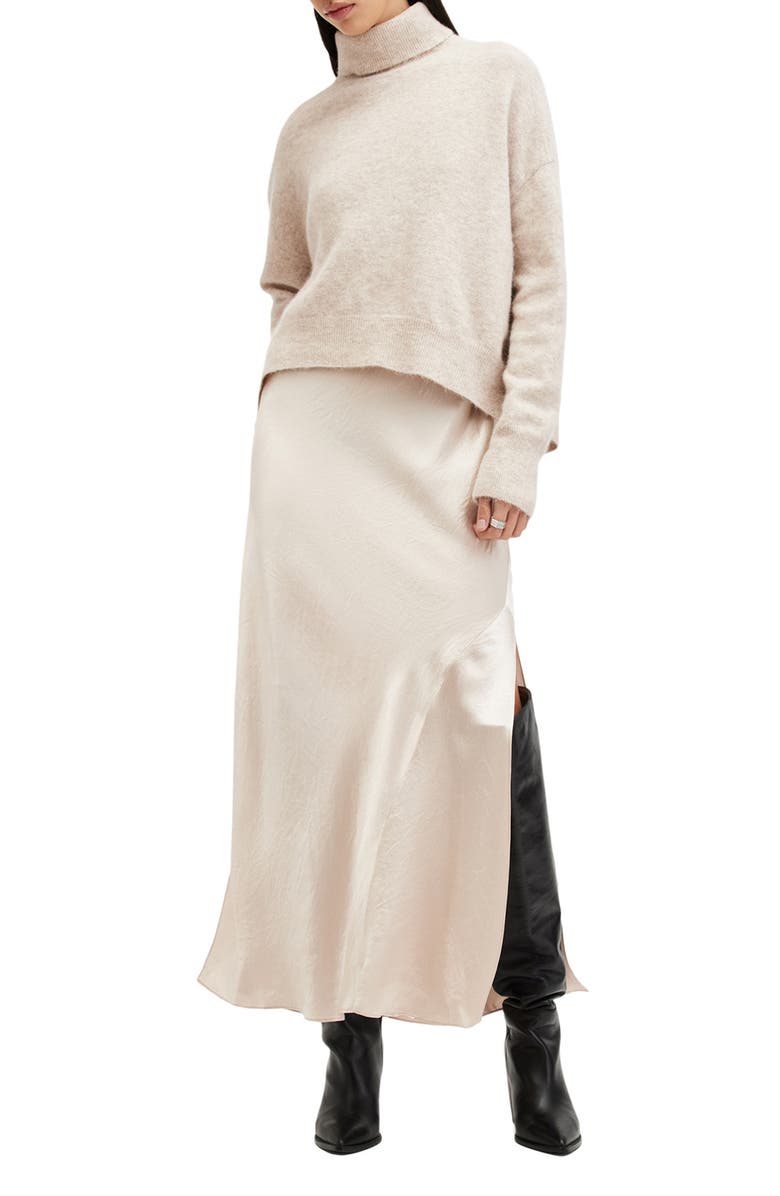 AllSaints Nico Alpaca & Wool Blend Turtleneck Sweater & Satin Slipdress, Main, color, 