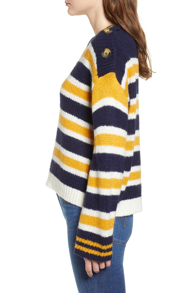 Button Shoulder Stripe Sweater, Alternate, color, NAVY MARITIME CAITLYN STRIPE