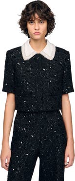 SANDRO Removable rhinestone collar jacket