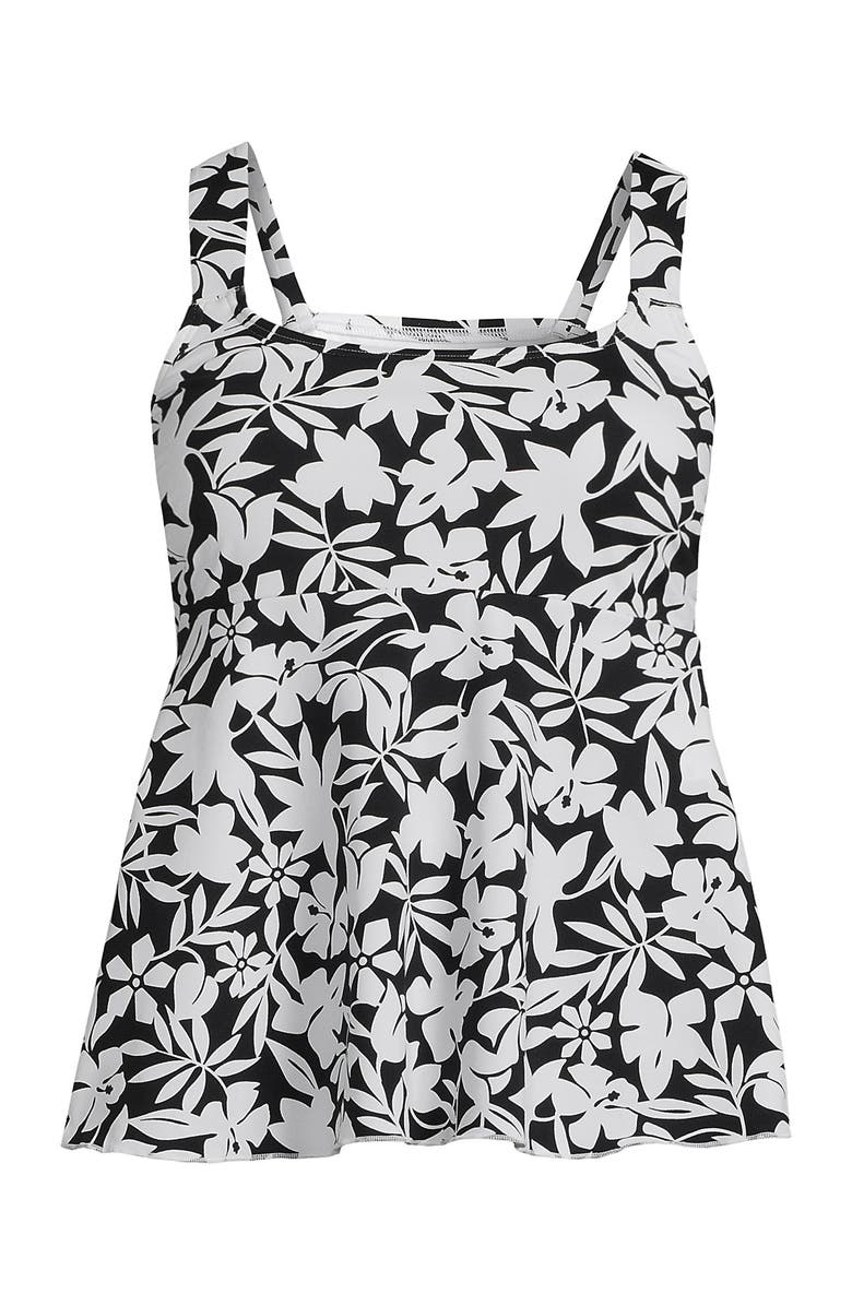Lands' End Adjustable Scoop Neck Flutter Tankini Top, Alternate, color, Black Havana Floral