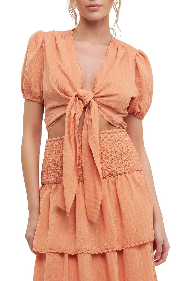 Free the Roses Tie Front Crop Top, Main, color, Tangerine