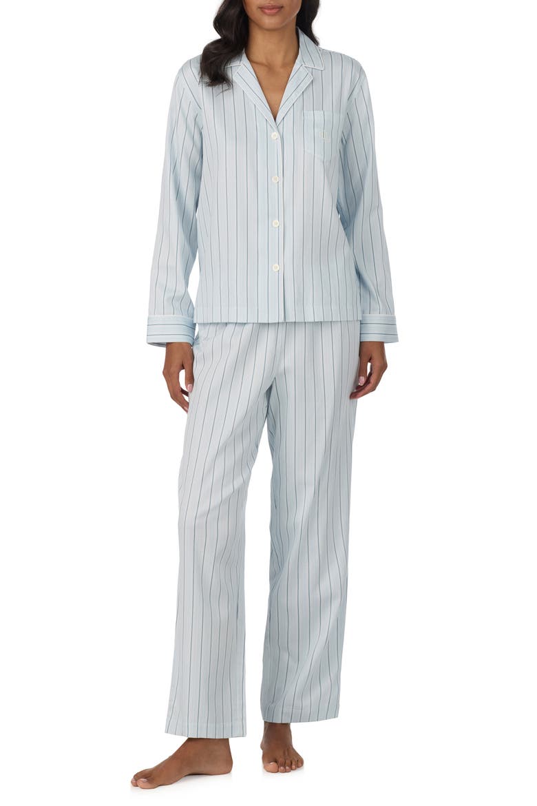 Stripe Cotton & Viscose Pajamas, Main, color, BLUE STRIPE